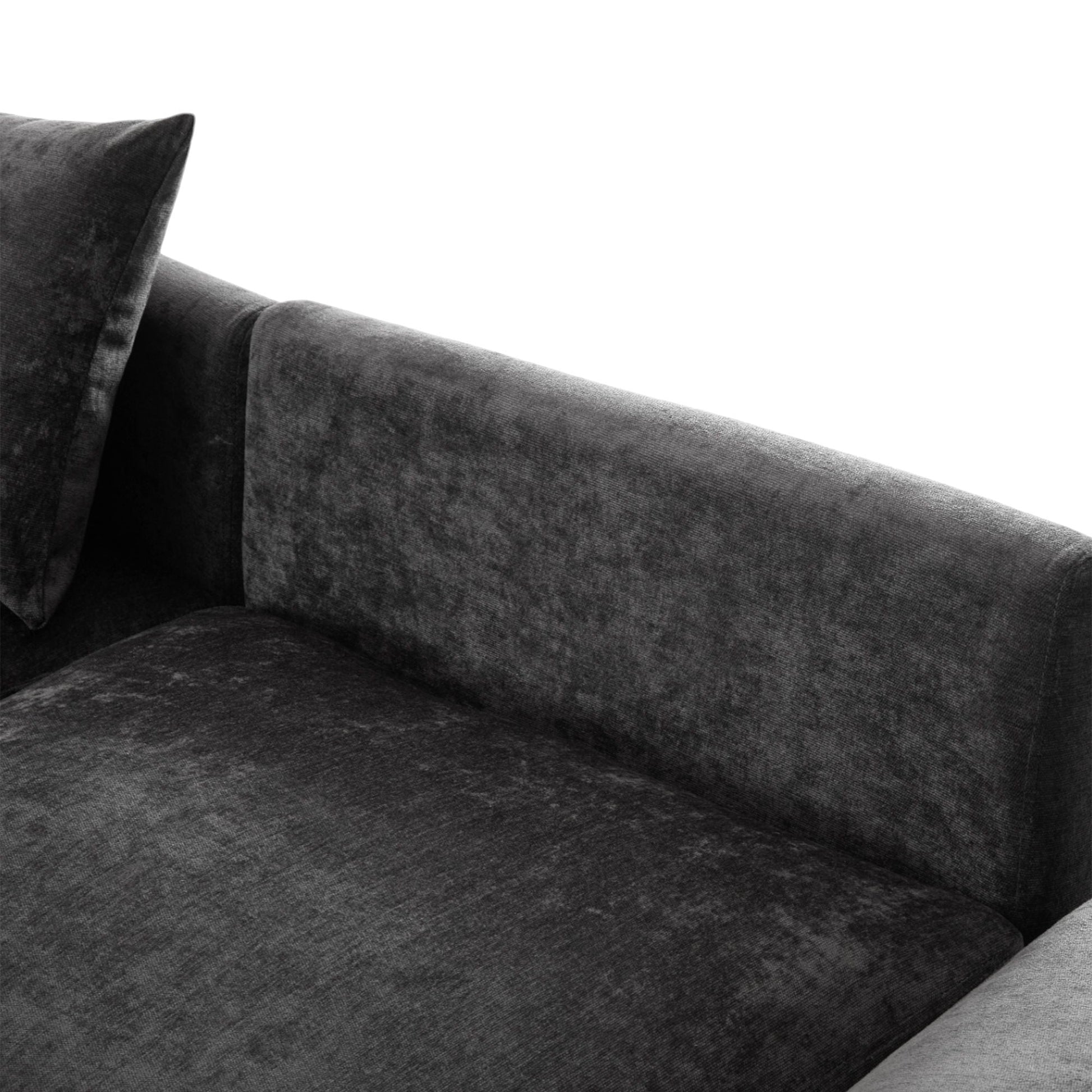 Sectional sofa modular U-shaped with ottoman & USB ports, dark gray upholstery close-up on Tampa Home & Garden Store