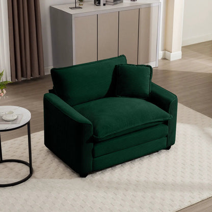 Modern classic fabric single arm chair in deep green ribbed fabric with cushioned seat on Tampa Home & Garden Store