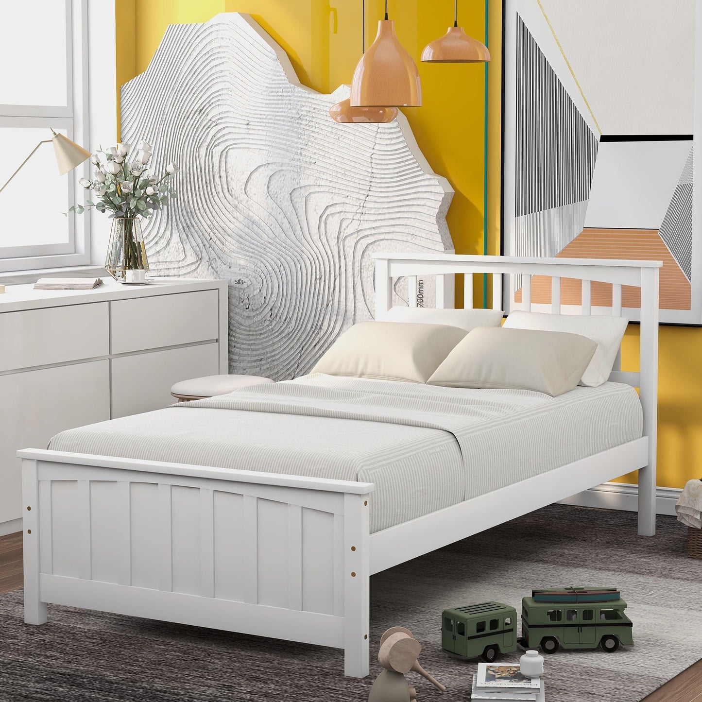 Wood Platform Bed with Headboard and Footboard