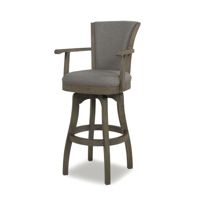 Williams Swivel Bar Stool with Armrests solid hardwood frame gray fabric upholstery HouseOfZazla on Tampa Home & Garden Store