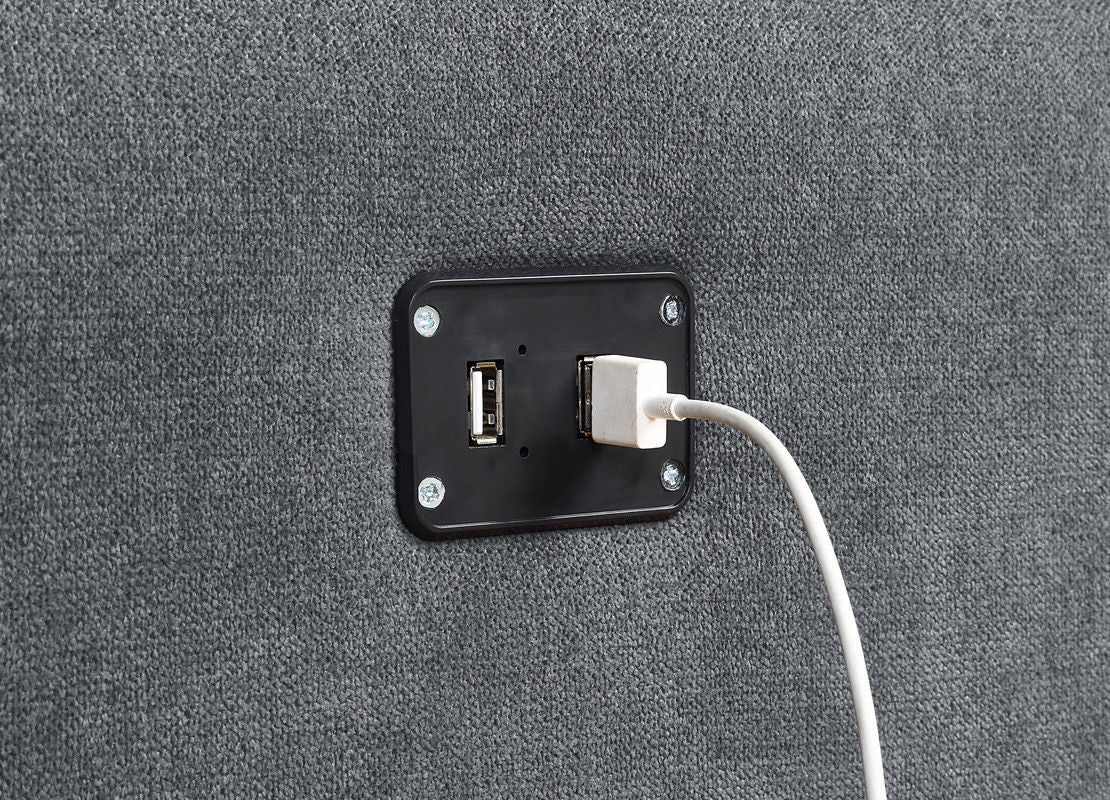 Toby woven fabric reversible sleeper sectional with USB charging panel on dark gray upholstery on Tampa Home & Garden Store