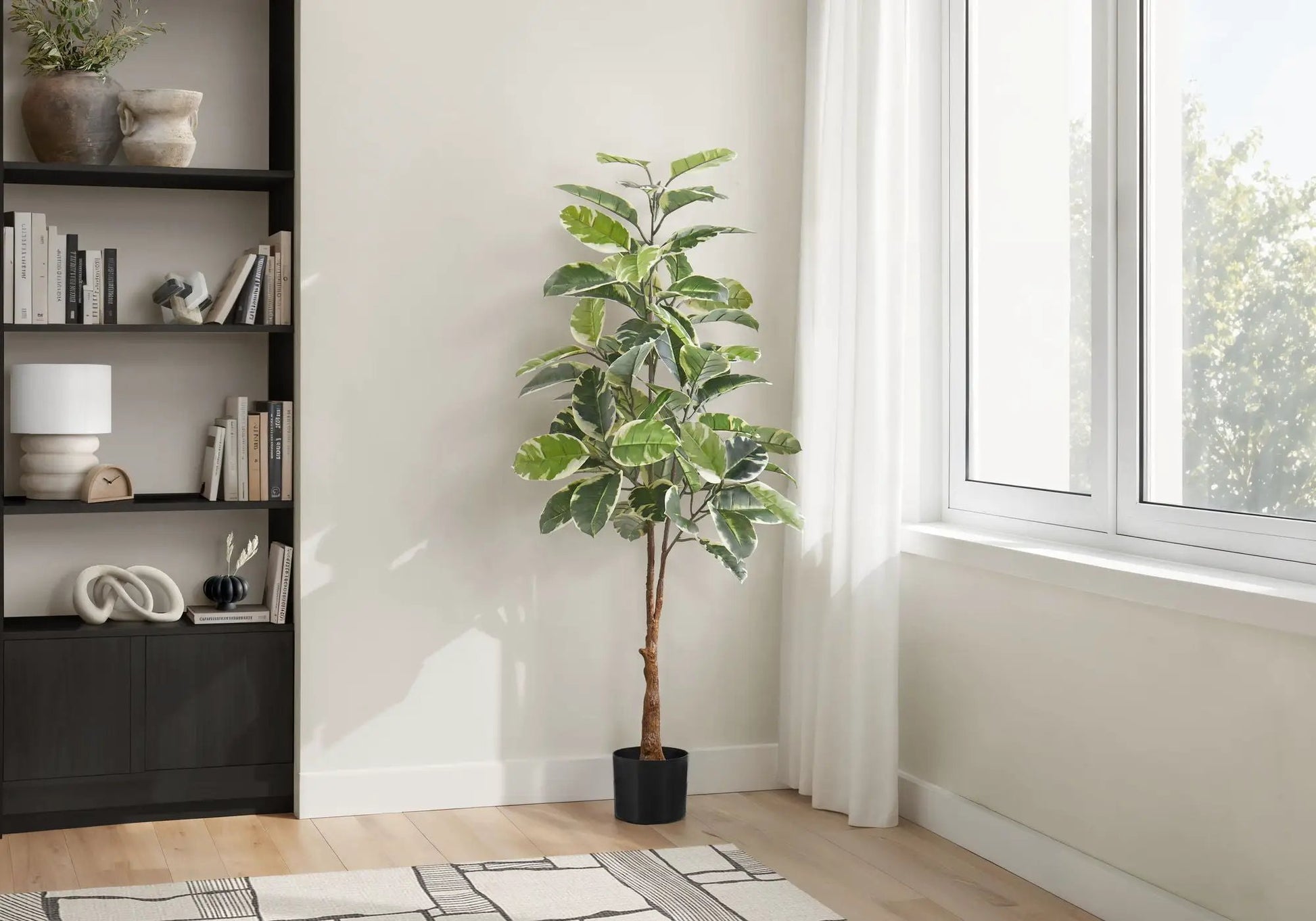 52in artificial rubber tree plant in black pot with green leaves for indoor decor on Tampa Home & Garden Store
