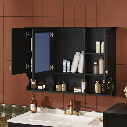 Modern medicine cabinet with open shelves and adjustable interior over toilet, black finish on Tampa Home & Garden Store