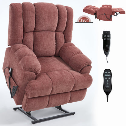 Dual motor heat massage power lift recliner in burgundy fabric with included remote on Tampa Home & Garden Store