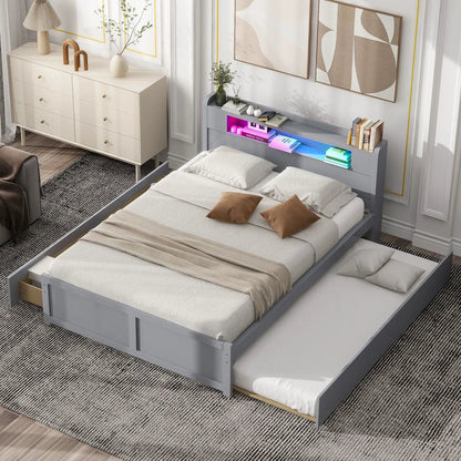 Storage platform bed with LED lights, 2 drawers and trundle in gray by Unique Piece Furniture on Tampa Home & Garden Store