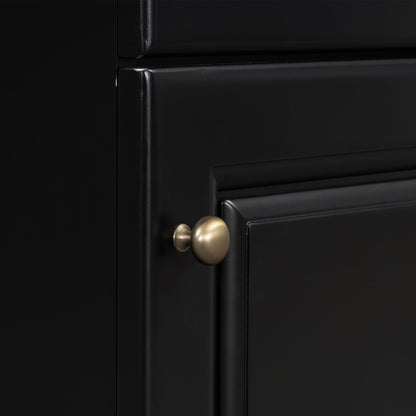 Bathroom vanity front closeup in black finish with brass knob hardware HouseOfZazla on Tampa Home & Garden Store
