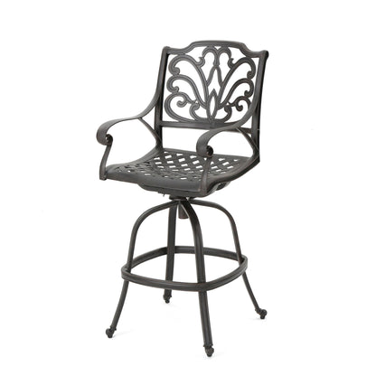 Outdoor cast aluminum swivel bar stool with scrolled arms in bronze by HouseOfZazla on Tampa Home & Garden Store