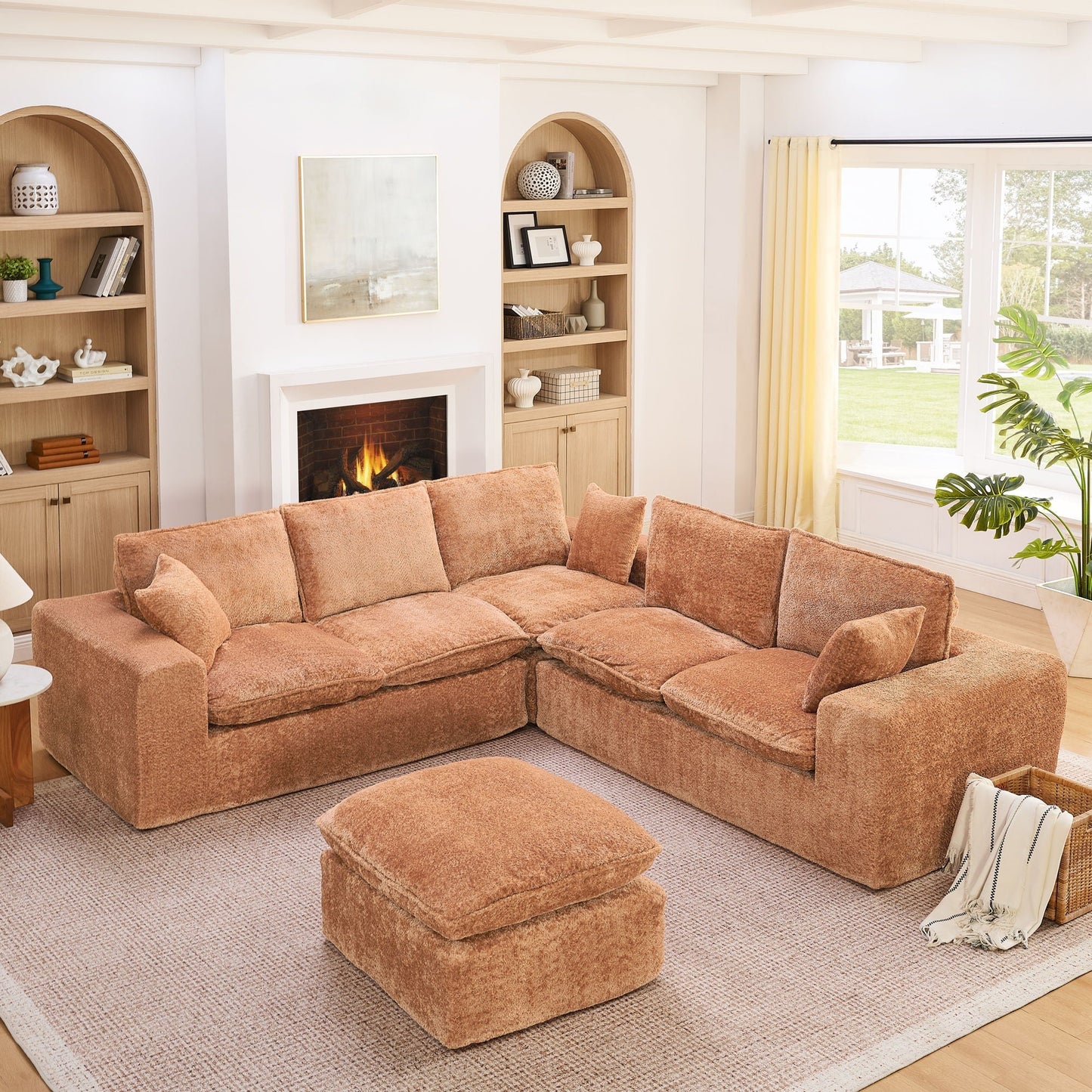 Sectional sofa with two moveable ottomans, brown fabric, 3-piece living room set by HouseOfZazla on Tampa Home & Garden Store