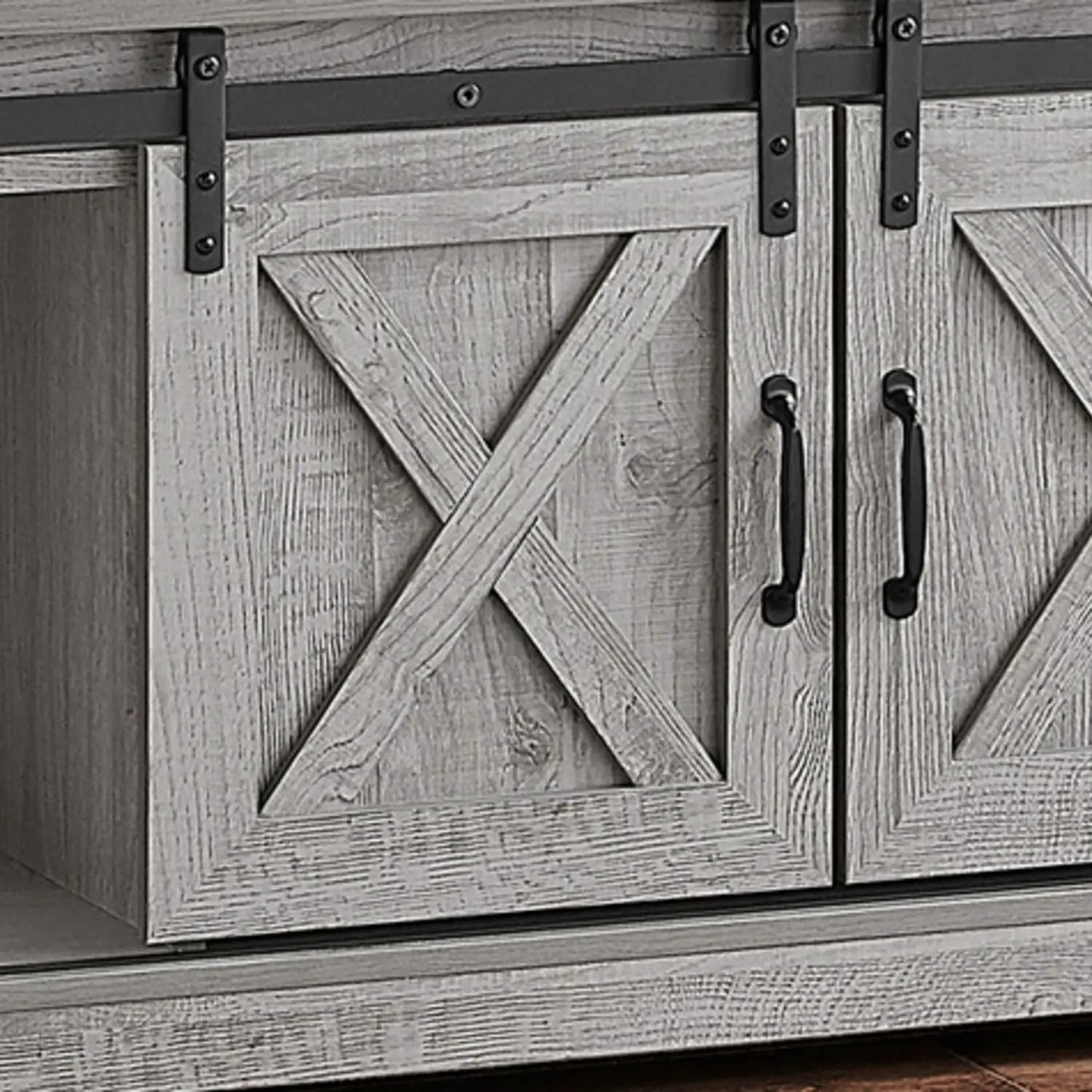 Farmhouse TV Stand Sliding Barn Doors Storage