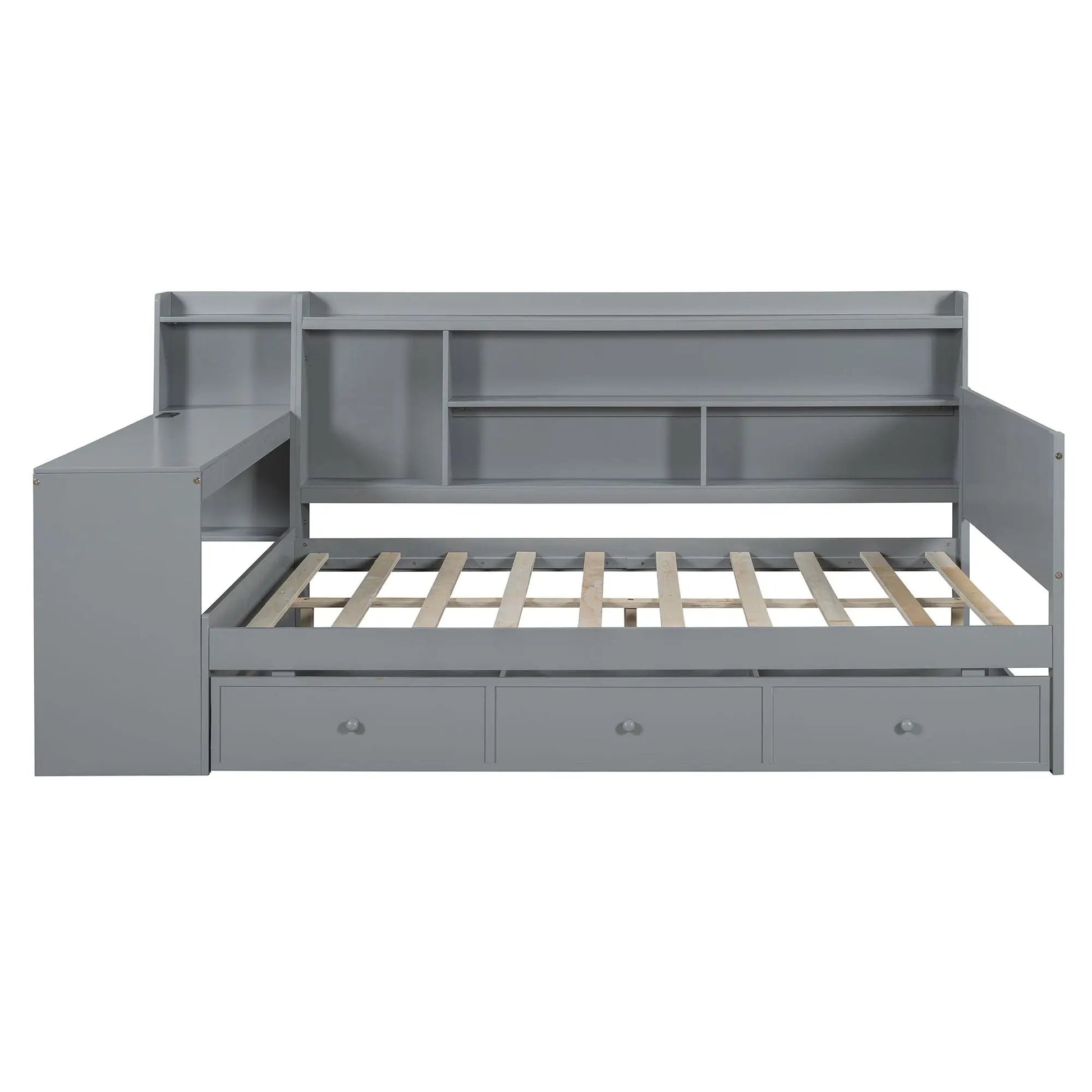Daybed with desk and 3 drawers in grey metal finish, Unique Piece Furniture storage bed on Tampa Home & Garden Store
