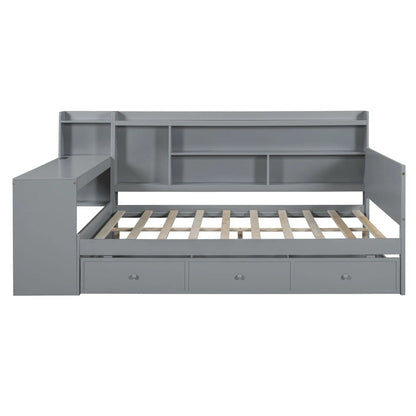 Daybed with desk and 3 drawers in grey metal finish, Unique Piece Furniture storage bed on Tampa Home & Garden Store