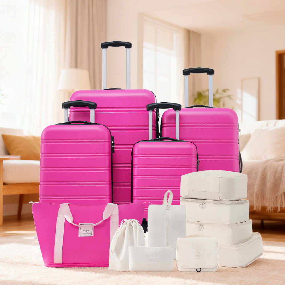 HouseOfZazla pink 4-piece hardside luggage set with spinner wheels and TSA lock on Tampa Home & Garden Store
