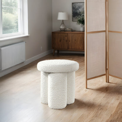 Wesley ivory Sherpa upholstered accent stool, round plush ottoman by HouseOfZazla on Tampa Home & Garden Store