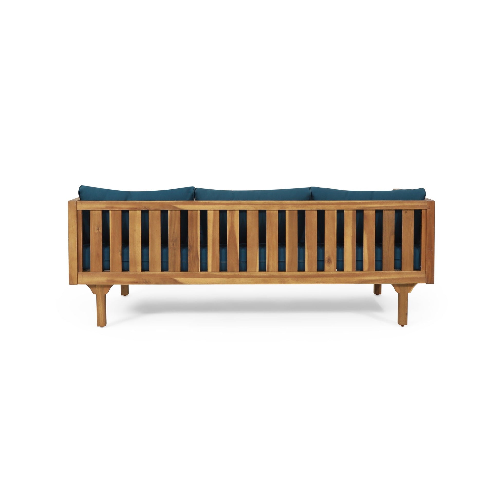 Claremont 3 Seater Daybed with teak acacia wood frame and blue water-resistant cushions on Tampa Home & Garden Store
