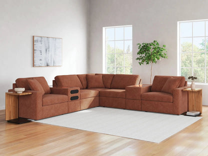 Modmax Spice Sectional by Unique Piece Furniture in rust-orange fabric, stationary sectional on Tampa Home & Garden Store