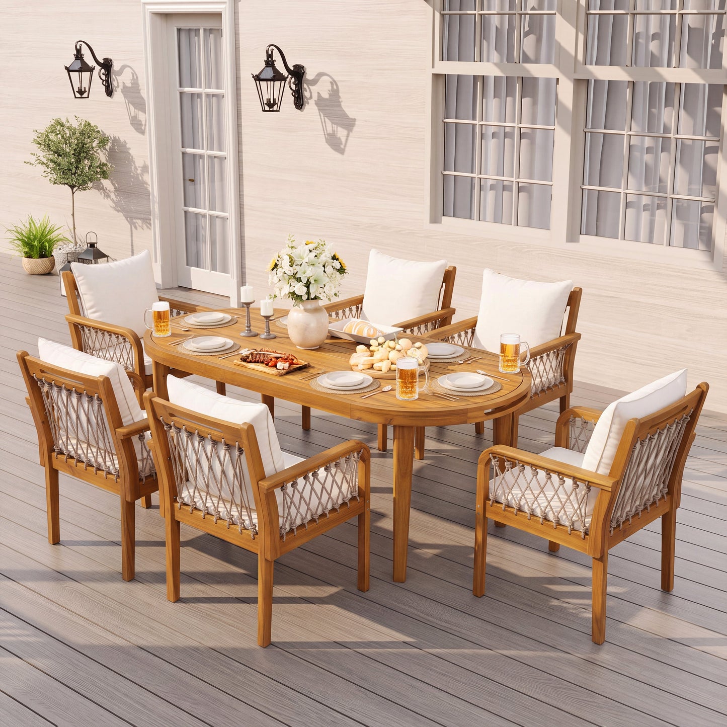 Seven Piece Outdoor Acacia Wood Dining Set