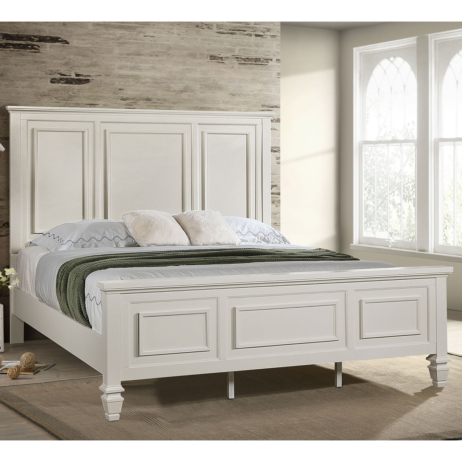 Chelema Eastern King Panel Bed cream white with paneled headboard and footboard by HouseOfZazla on Tampa Home & Garden Store