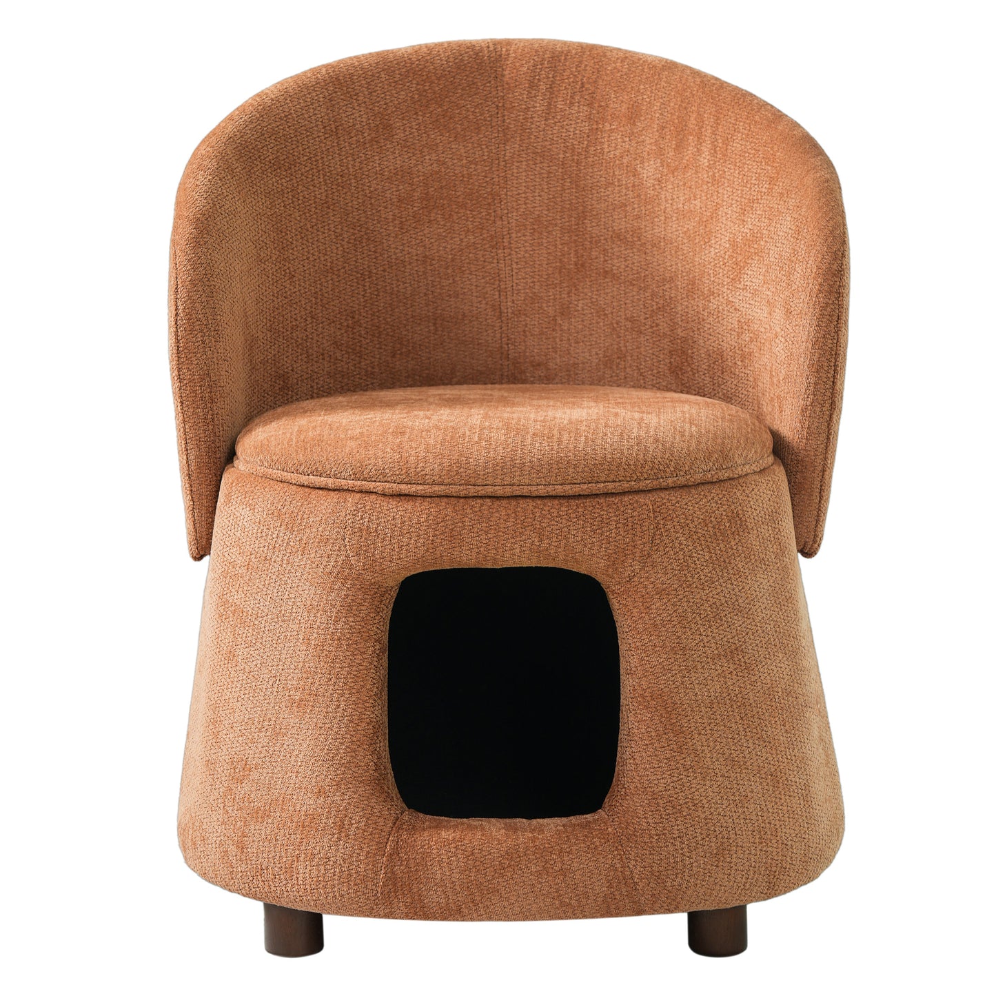 Orange pet-friendly chair with hidden pet nook and textured upholstery, wood legs on Tampa Home & Garden Store