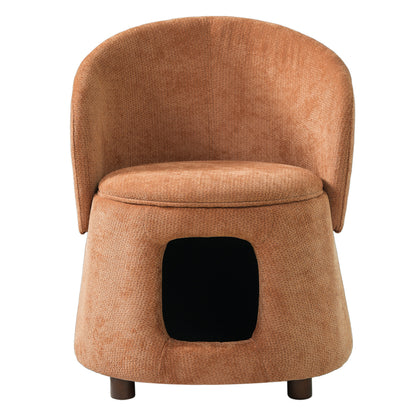 Orange pet-friendly chair with hidden pet nook and textured upholstery, wood legs on Tampa Home & Garden Store