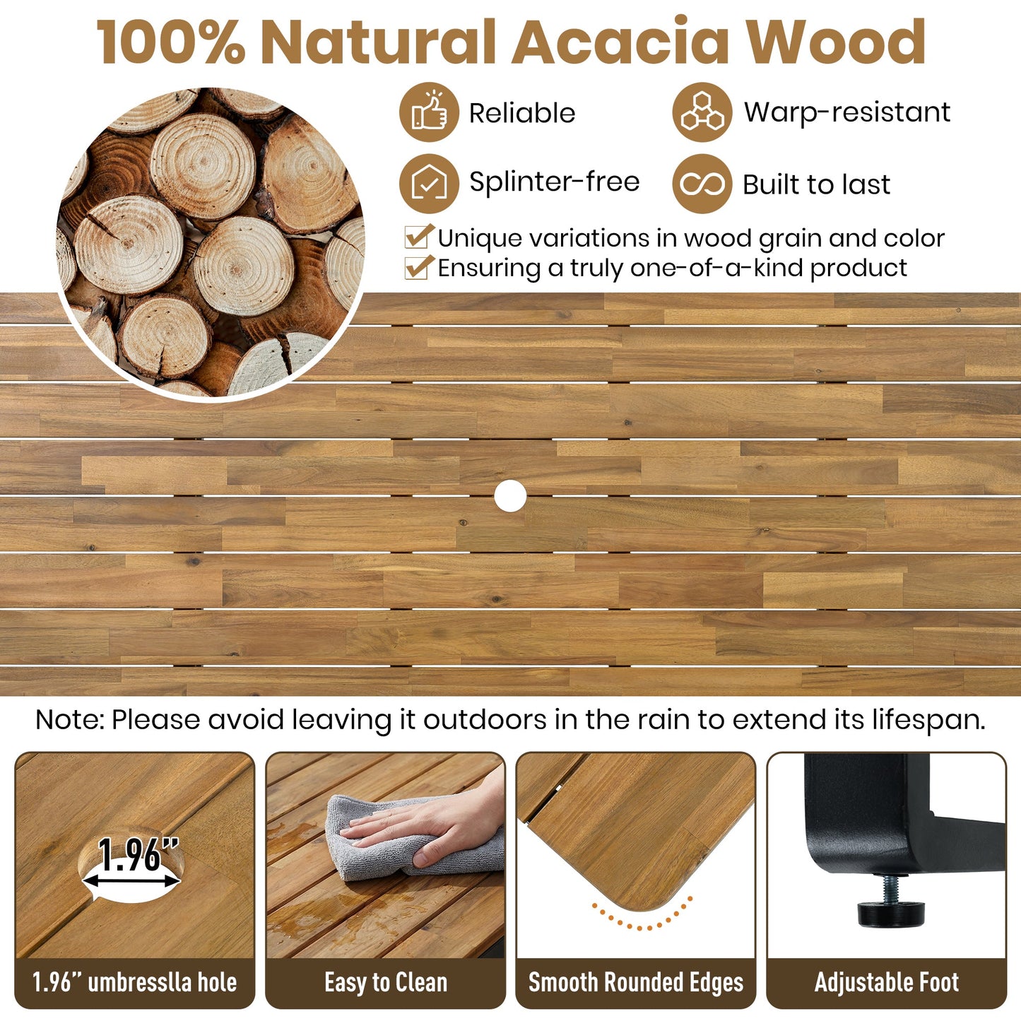 Acacia Wood Outdoor Dining Set and Bench Frame