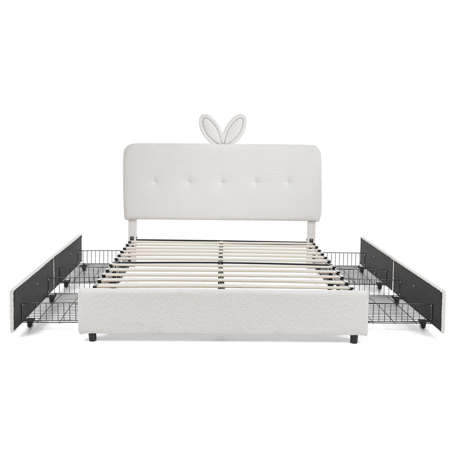 Upholstered Bed with Rabbit Ear and Led Drawers