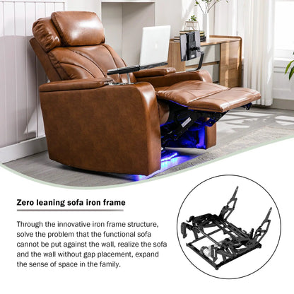 Power Motion Recliner in brown leather with USB charging, hidden arm storage, and cup holder on Tampa Home & Garden Store