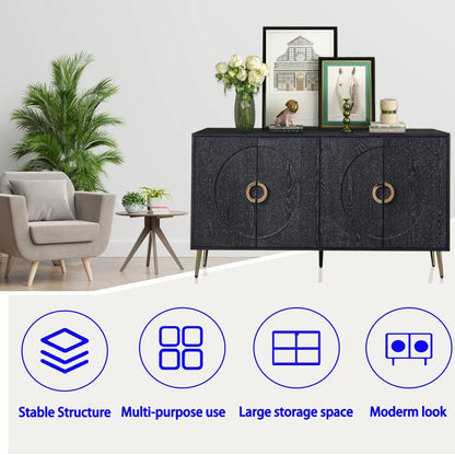 Modern lacquered four-door wooden sideboard with dark finish and brass ring pulls on Tampa Home & Garden Store