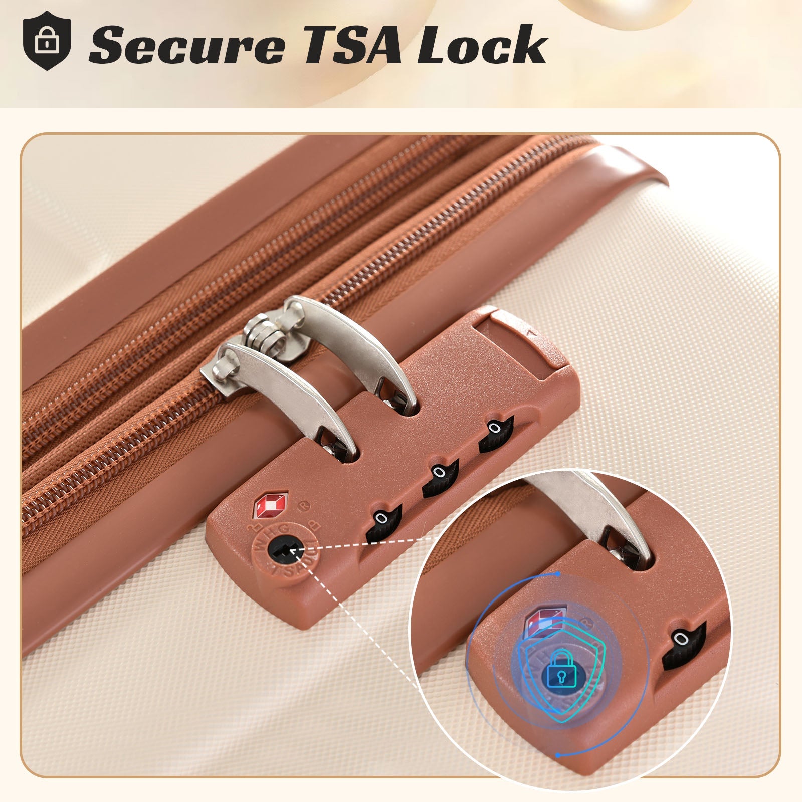 HouseOfZazla 3-piece expandable hard shell luggage set with TSA lock, brown tan finish on Tampa Home & Garden Store