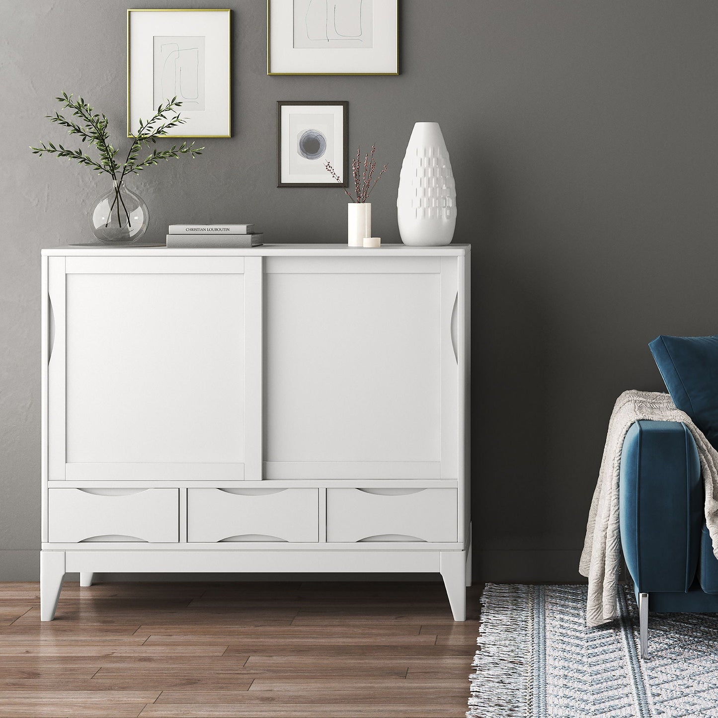Harper Handcrafted Medium Storage Cabinet white-painted wood accent cabinet by HouseOfZazla on Tampa Home & Garden Store