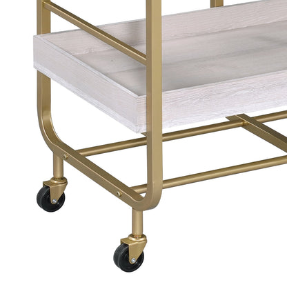 Vorrik Gold & White Washed Finish Serving Cart, gold cart with caster wheels HouseOfZazla on Tampa Home & Garden Store