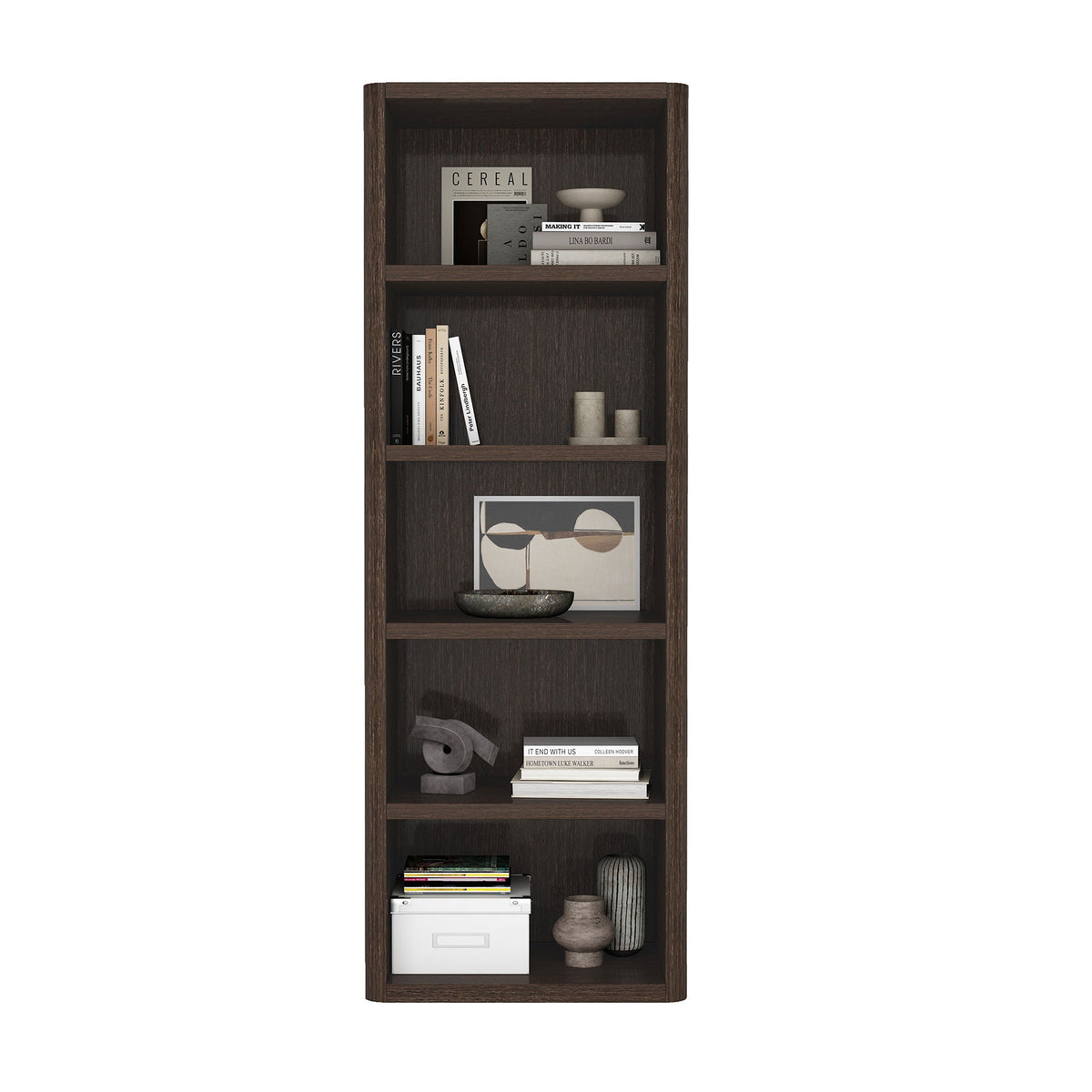 Open bookcase with adjustable shelves, 79in tall, dark brown finish by HouseOfZazla on Tampa Home & Garden Store