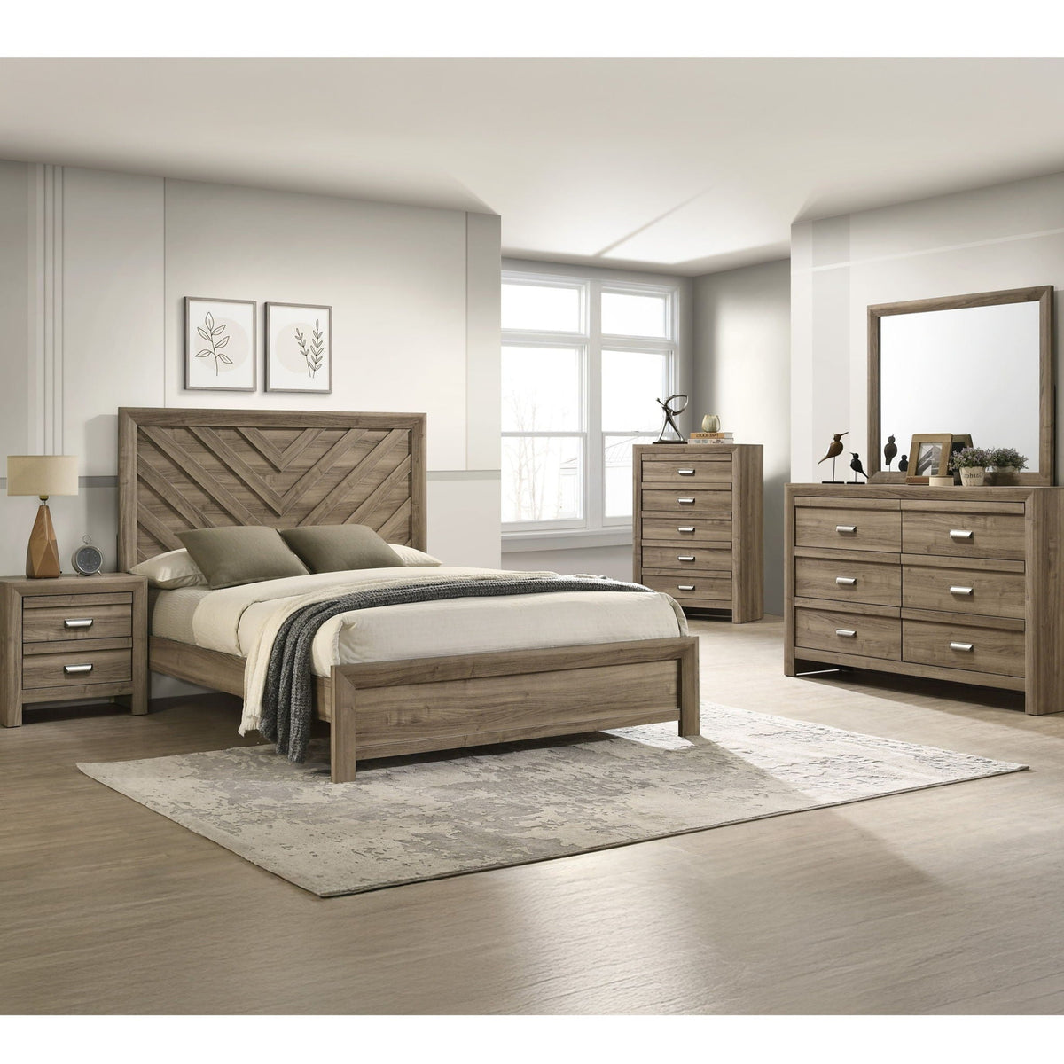 Modern Chevron Patterned Headboard Bed panel bed in gray-washed wood by HouseOfZazla on Tampa Home & Garden Store
