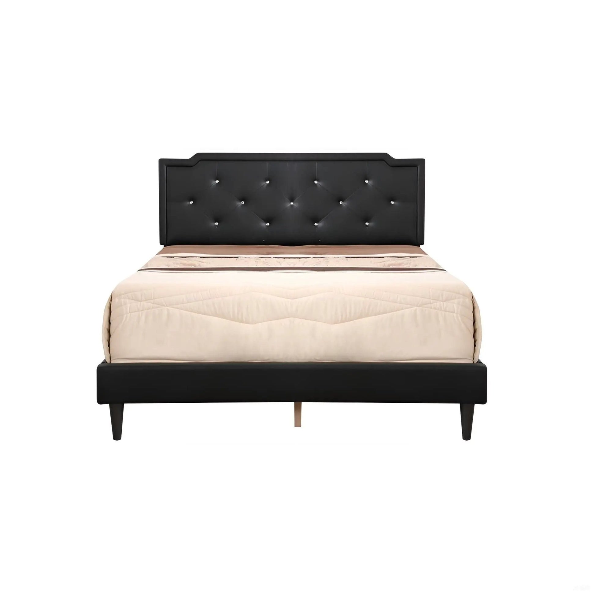 Button Tufted Upholstered Bed with black faux-leather upholstery and crystal buttons on Tampa Home & Garden Store