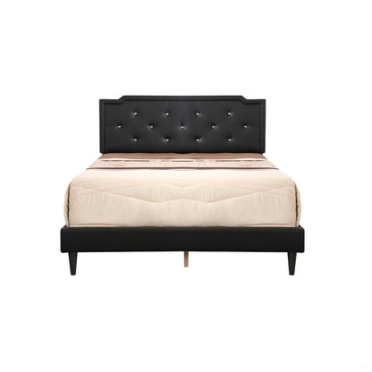 Button Tufted Upholstered Bed with black faux-leather upholstery and crystal buttons on Tampa Home & Garden Store