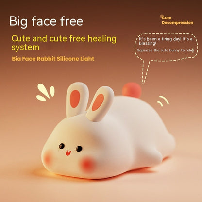 Cute rabbit silicone LED night light with big face, touch sensor, warm glow bedside lamp on Tampa Home & Garden Store