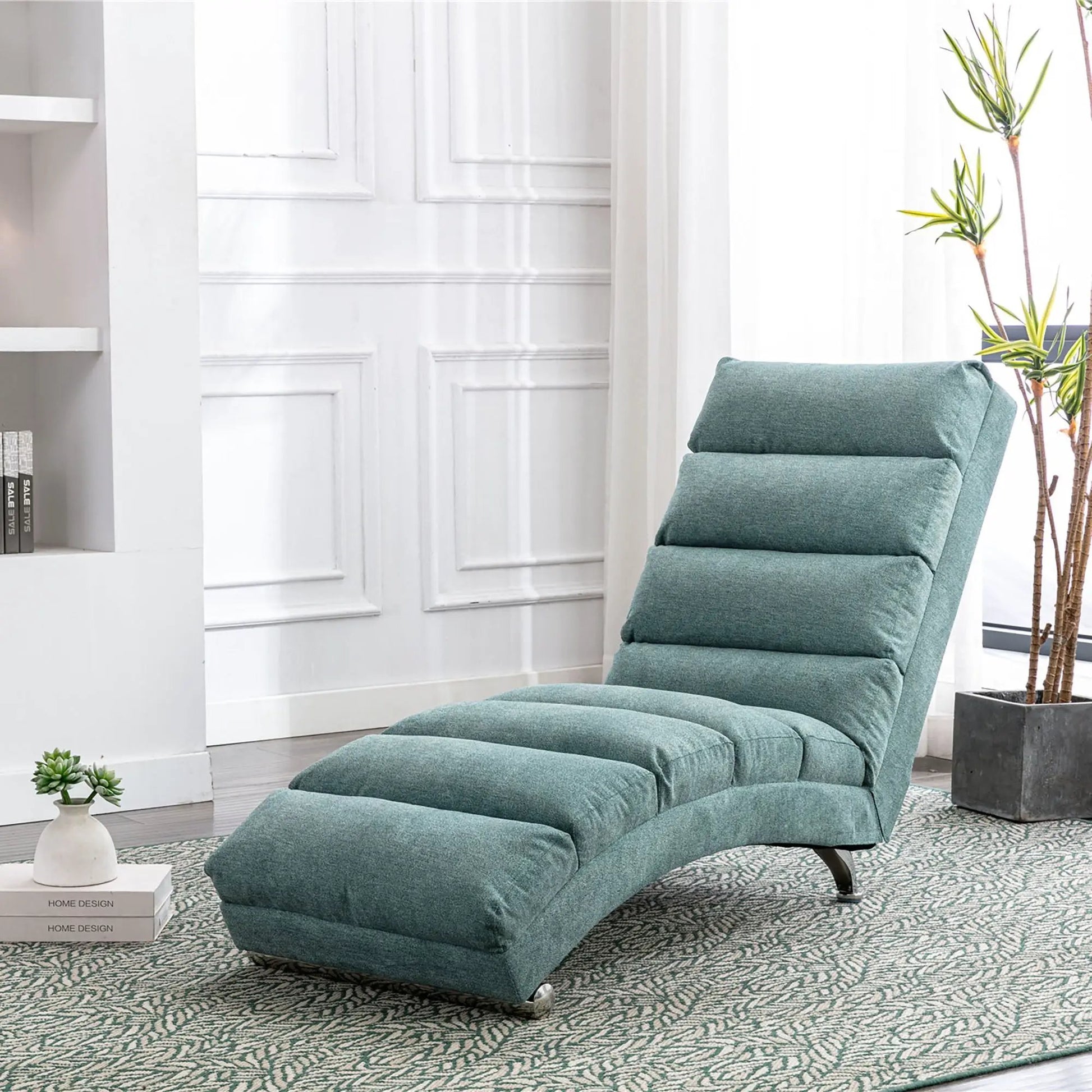 Massage chaise lounge with remote, teal fabric upholstery, ergonomic electric lounger on Tampa Home & Garden Store