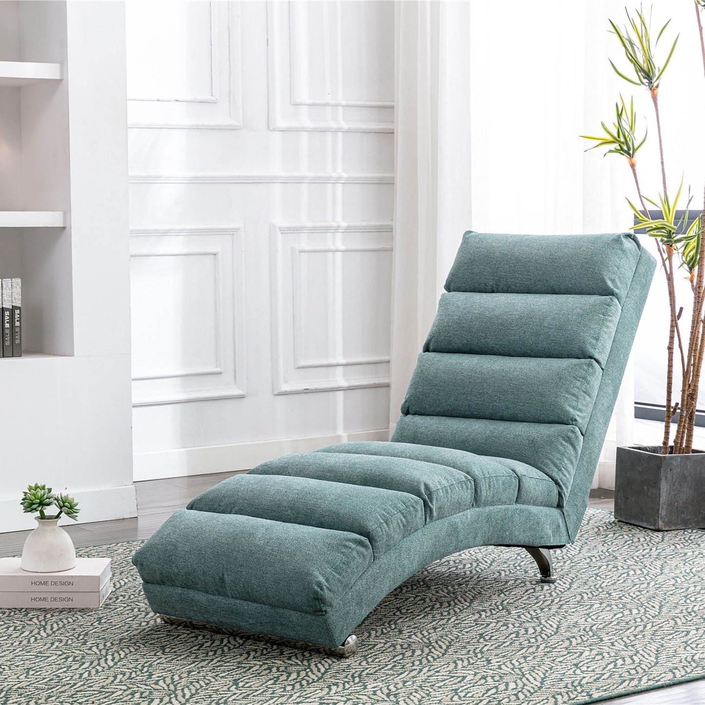 Massage Chaise Lounge in teal upholstery with segmented cushions for indoor spaces on Tampa Home & Garden Store