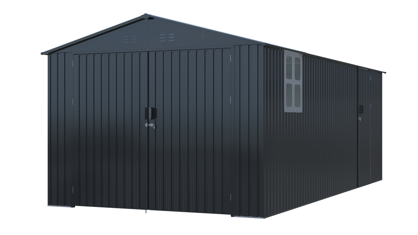 Outdoor Storage Shed 20x13 FT dark blue-gray metal with window and doors HouseOfZazla on Tampa Home & Garden Store