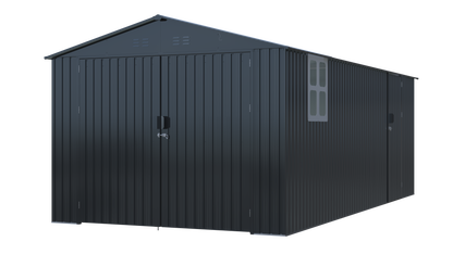 Outdoor Storage Shed 20x13 FT dark blue-gray metal with window and doors HouseOfZazla on Tampa Home & Garden Store