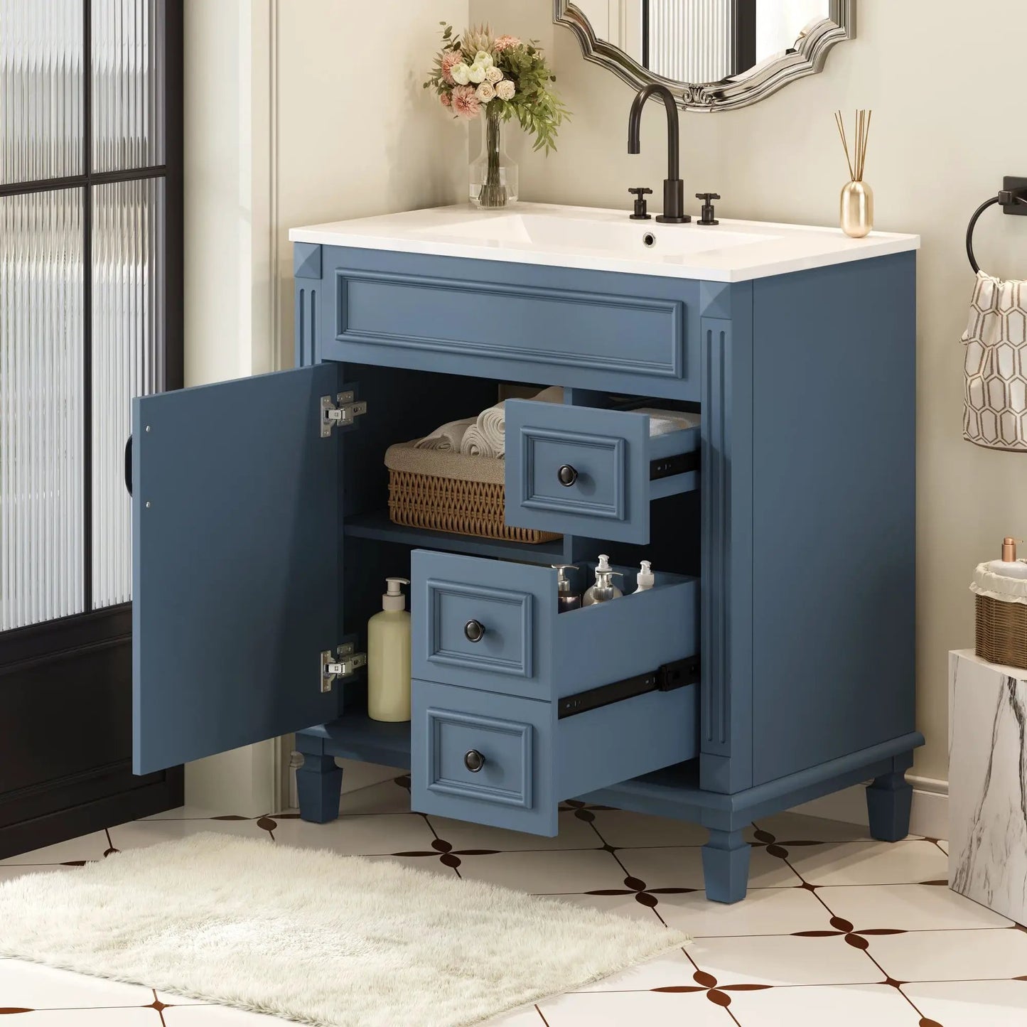 Bathroom Vanity With Sink and Cabinet Two Drawers