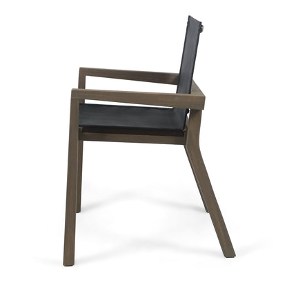 7-Piece Acacia Wood Outdoor Dining Set chair with brown frame and dark gray cushion on Tampa Home & Garden Store