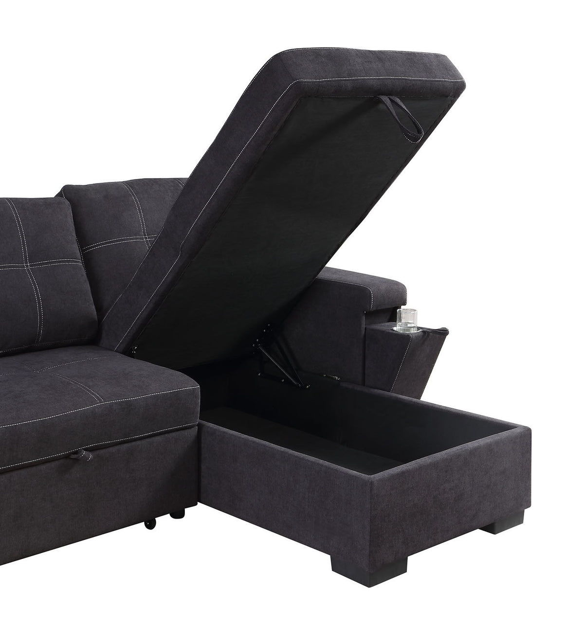 Toby sleeper sectional by HouseOfZazla with storage chaise and cup holder on Tampa Home & Garden Store