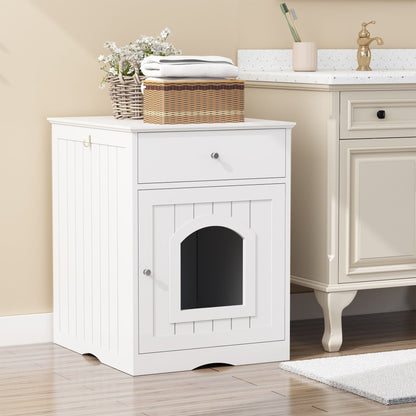 Pet House Cat Litter Box Enclosure With Drawer Side Table by HouseOfZazla, white wood cabinet on Tampa Home & Garden Store