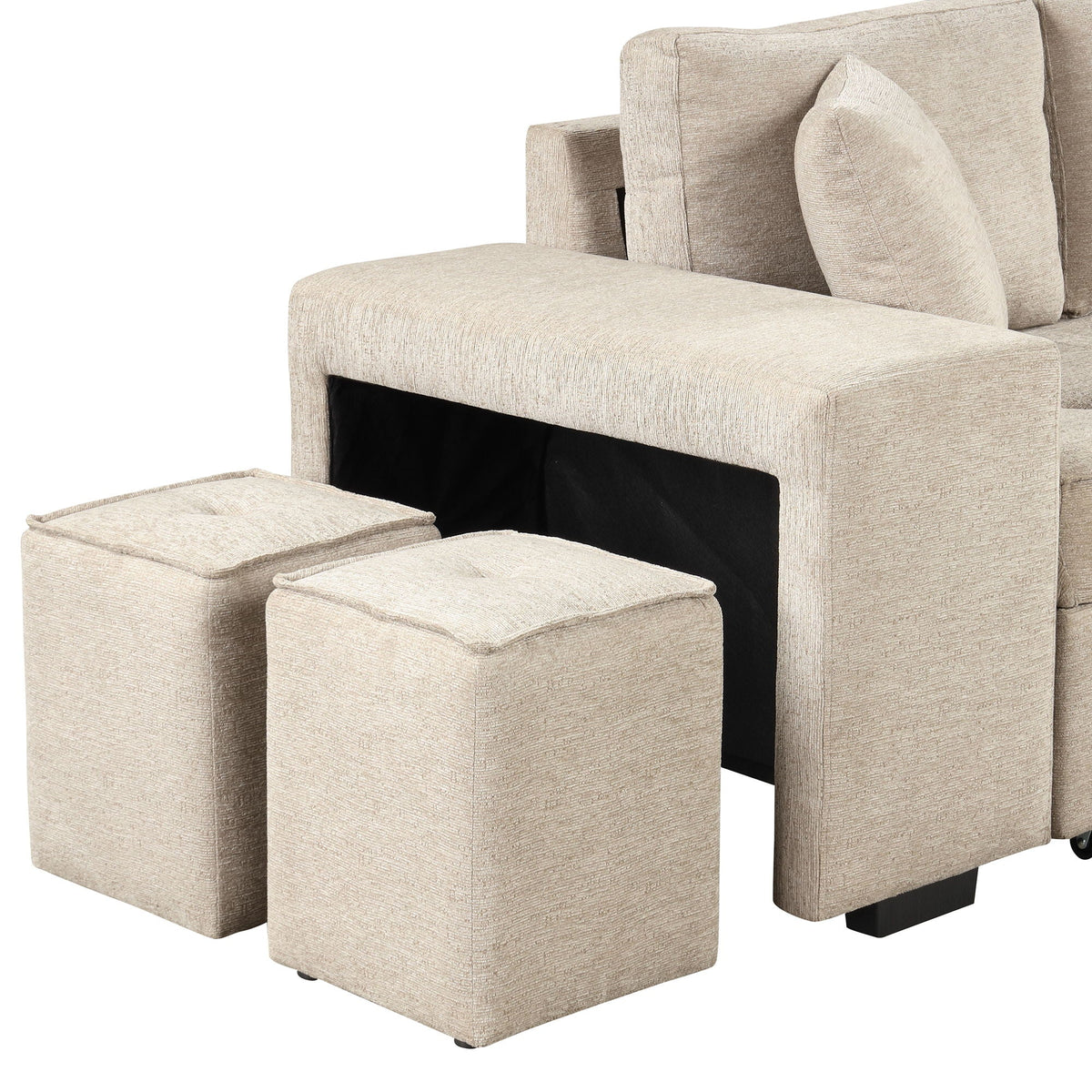 L-shaped beige sectional with two ottomans in textured fabric by HouseOfZazla on Tampa Home & Garden Store