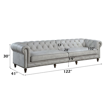 Ofer Sofa antique white tufted stationary sofa with rolled arms HouseOfZazla 122in wide on Tampa Home & Garden Store