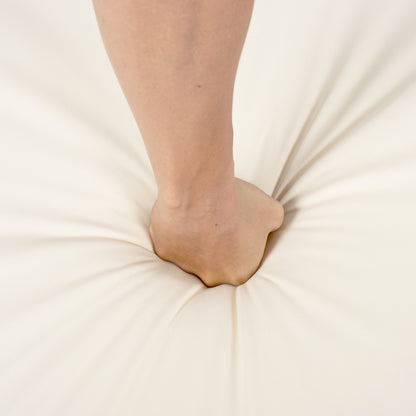 Outdoor reclining chair cushion beige fabric close-up with leg visible on Tampa Home & Garden Store