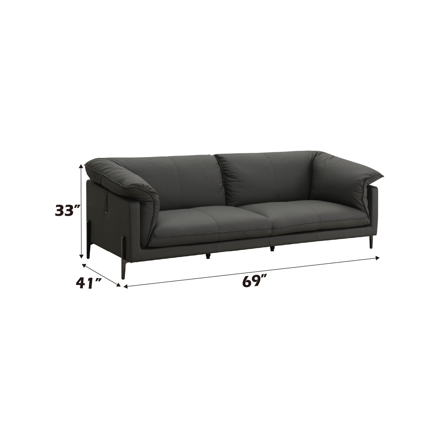 Tadi Top Grain Leather Loveseat Black by HouseOfZazla stationary sofa 69 in wide on Tampa Home & Garden Store
