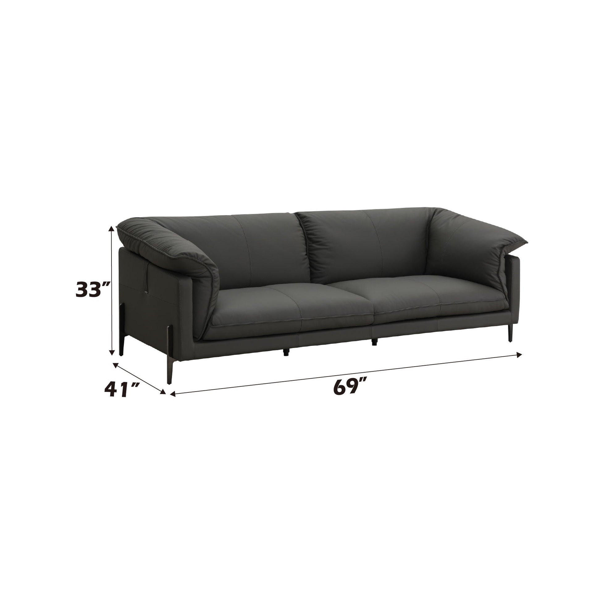 Tadi Top Grain Leather Loveseat Black by HouseOfZazla stationary sofa 69 in wide on Tampa Home & Garden Store