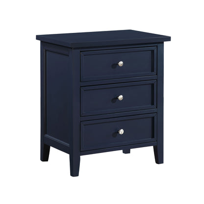 3 Drawer Nightstand with Metal Glides in navy blue finish with silver knobs on Tampa Home & Garden Store