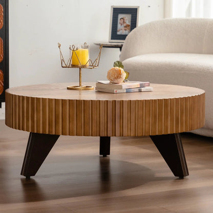 Round Retro Coffee Table with Solid Wood Legs